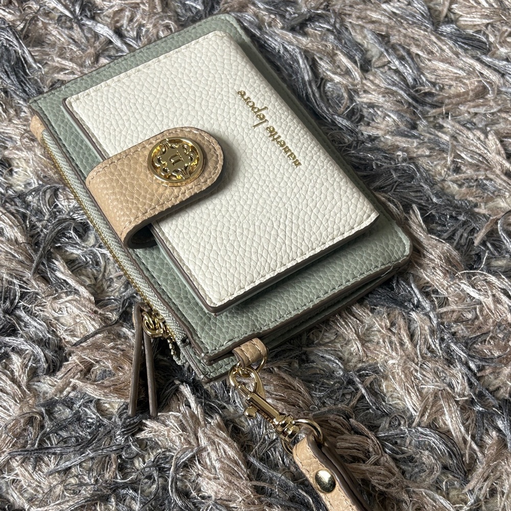 Nanette Lepore Olive, Cream & Tan Leather Wristlet Card Holder - Picture 11 of 12